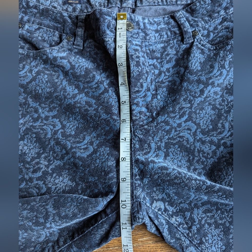 Talbots Petite Heritage Blue Velvet Burnout Corduroy Pants Womens Sz 12P Floral - Picture 8 of 12